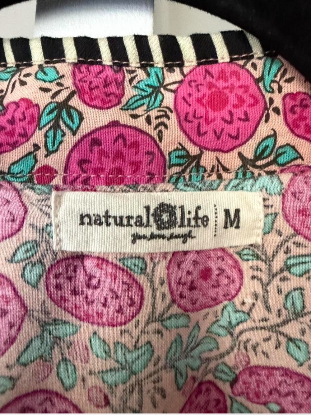NATURAL LIFE Calypso Pink Floral Button-Down with Black & white striped Trim - Picture 5 of 7